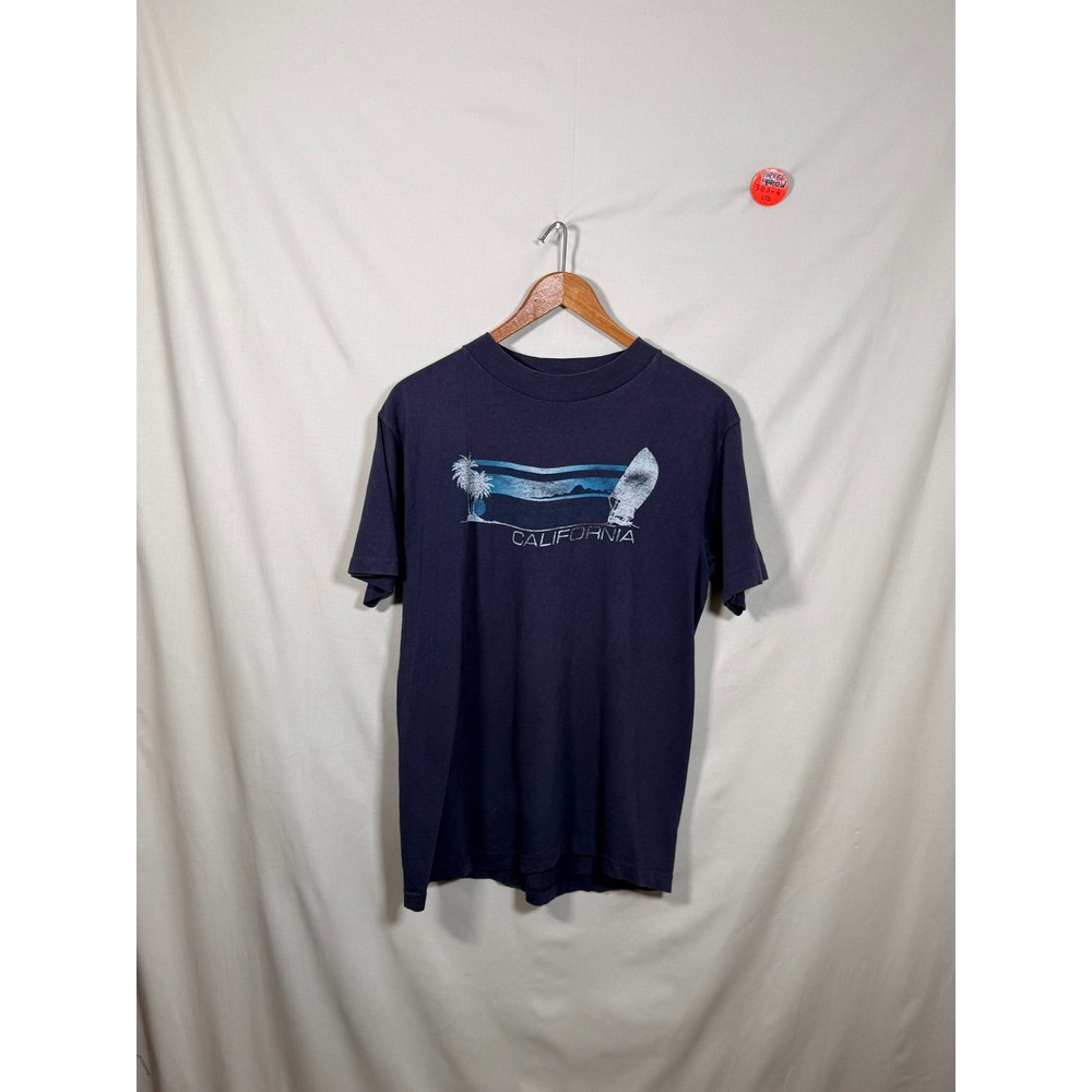 Vintage California Graphic T-Shirt Navy Blue Sailboard Palm Tree Single Stitch